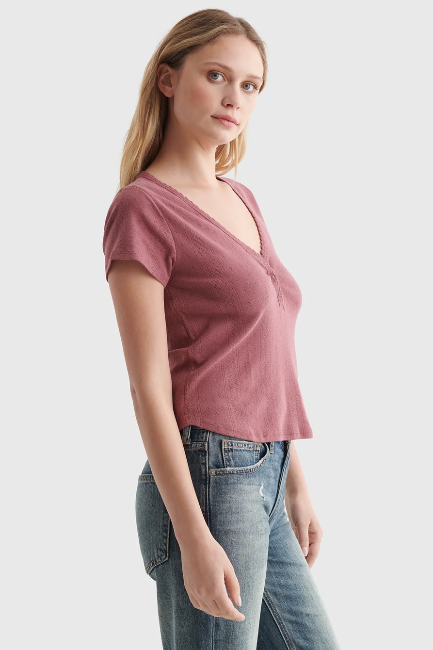 POINTELLE-KNIT SHORT SLEEVE HENLEY, image 3