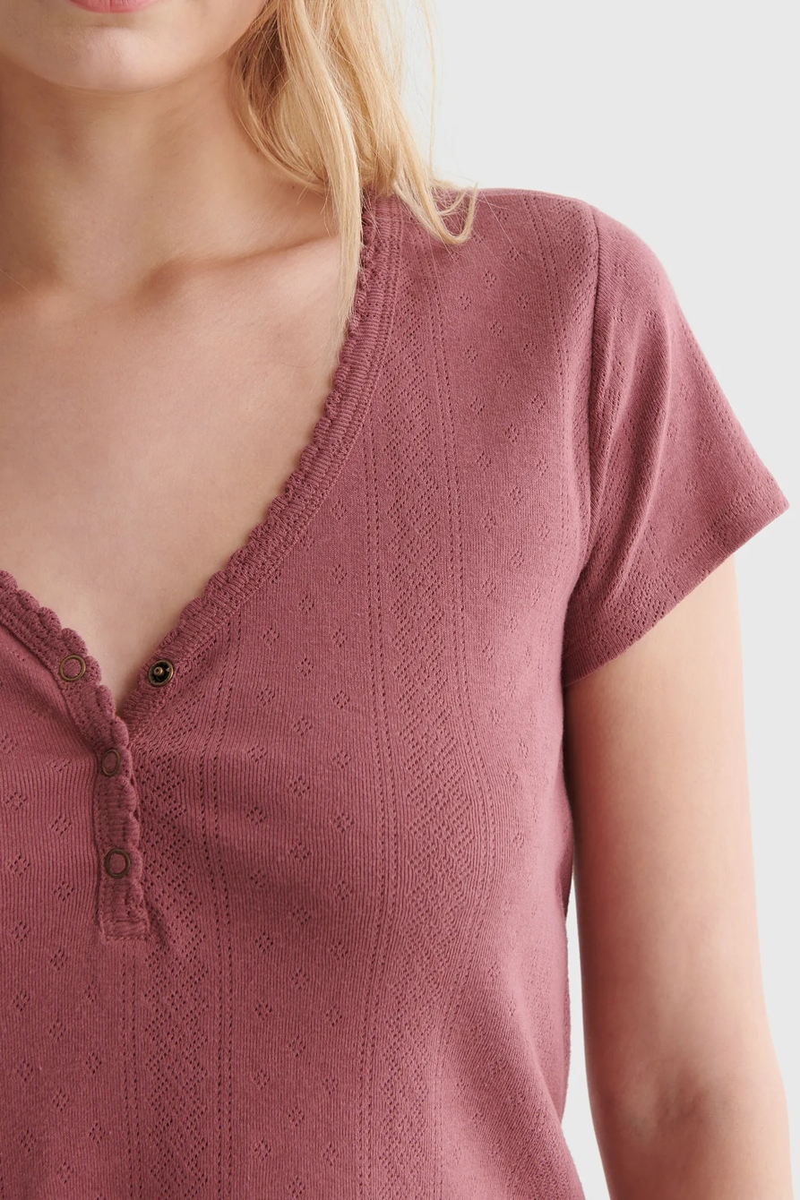 POINTELLE-KNIT SHORT SLEEVE HENLEY, image 4