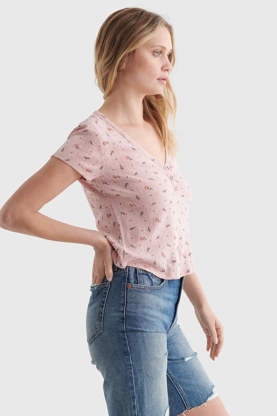 POINTELLE-KNIT SHORT SLEEVE HENLEY, image 3