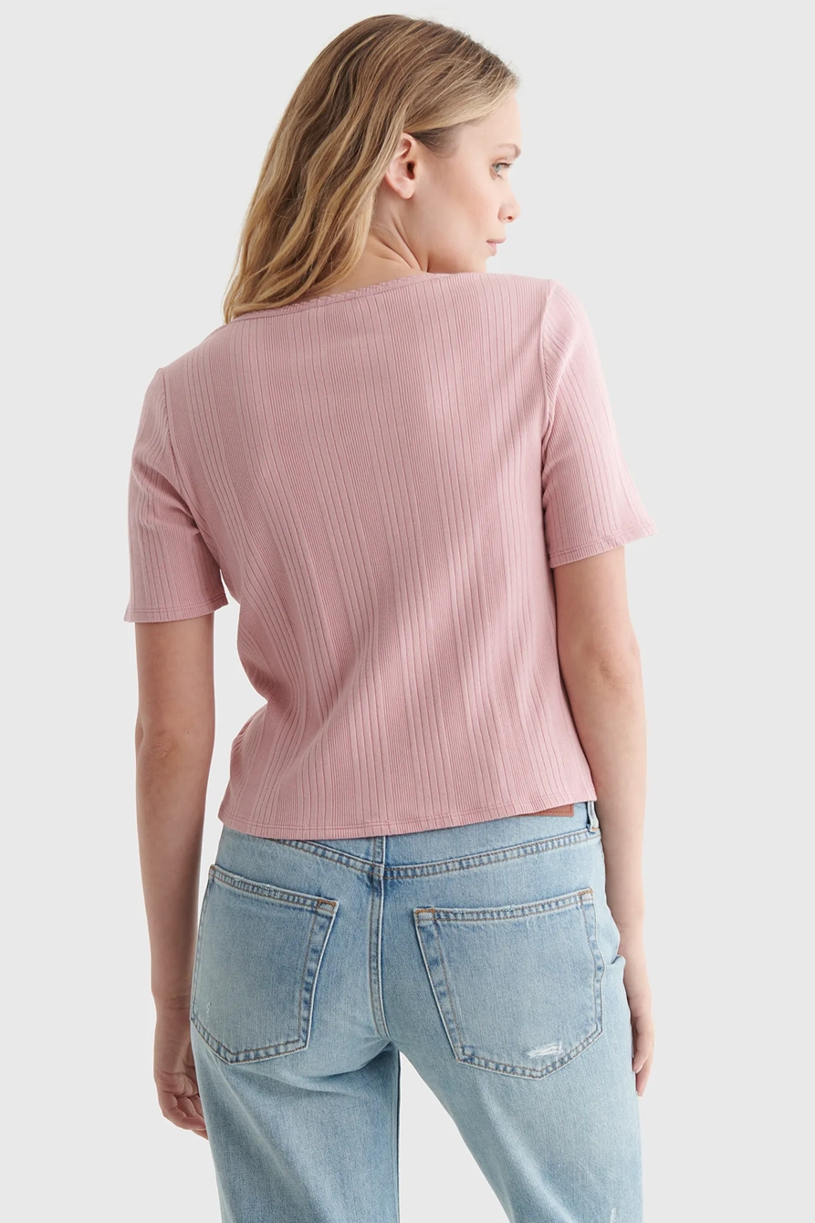 SHORT SLEEVE SLIM NOTCH NECK TEE, image 5