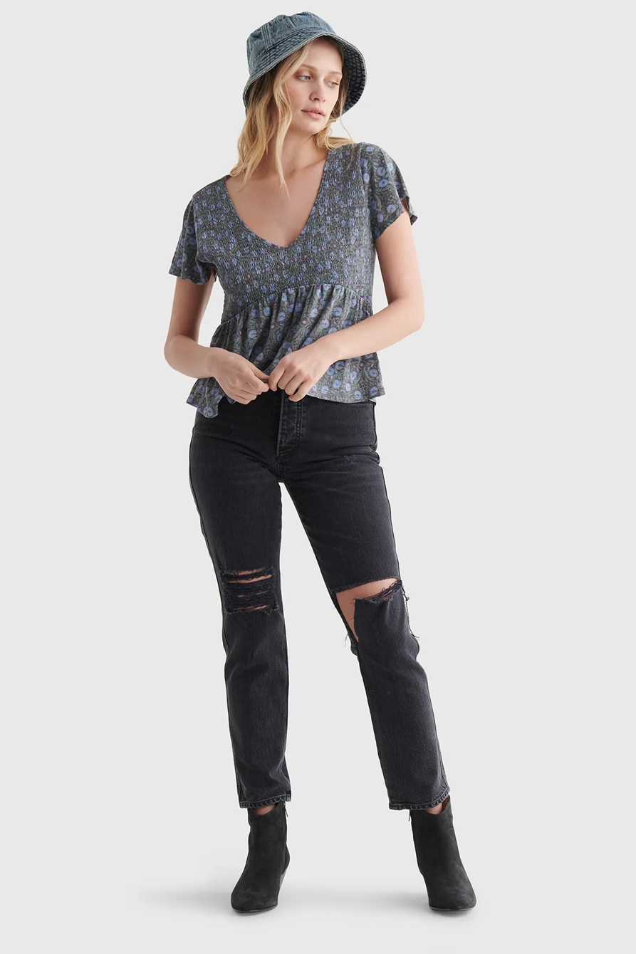 SMOCKED BABYDOLL TOP | Lucky Brand SMOCKED BABYDOLL TOP | Lucky Brand