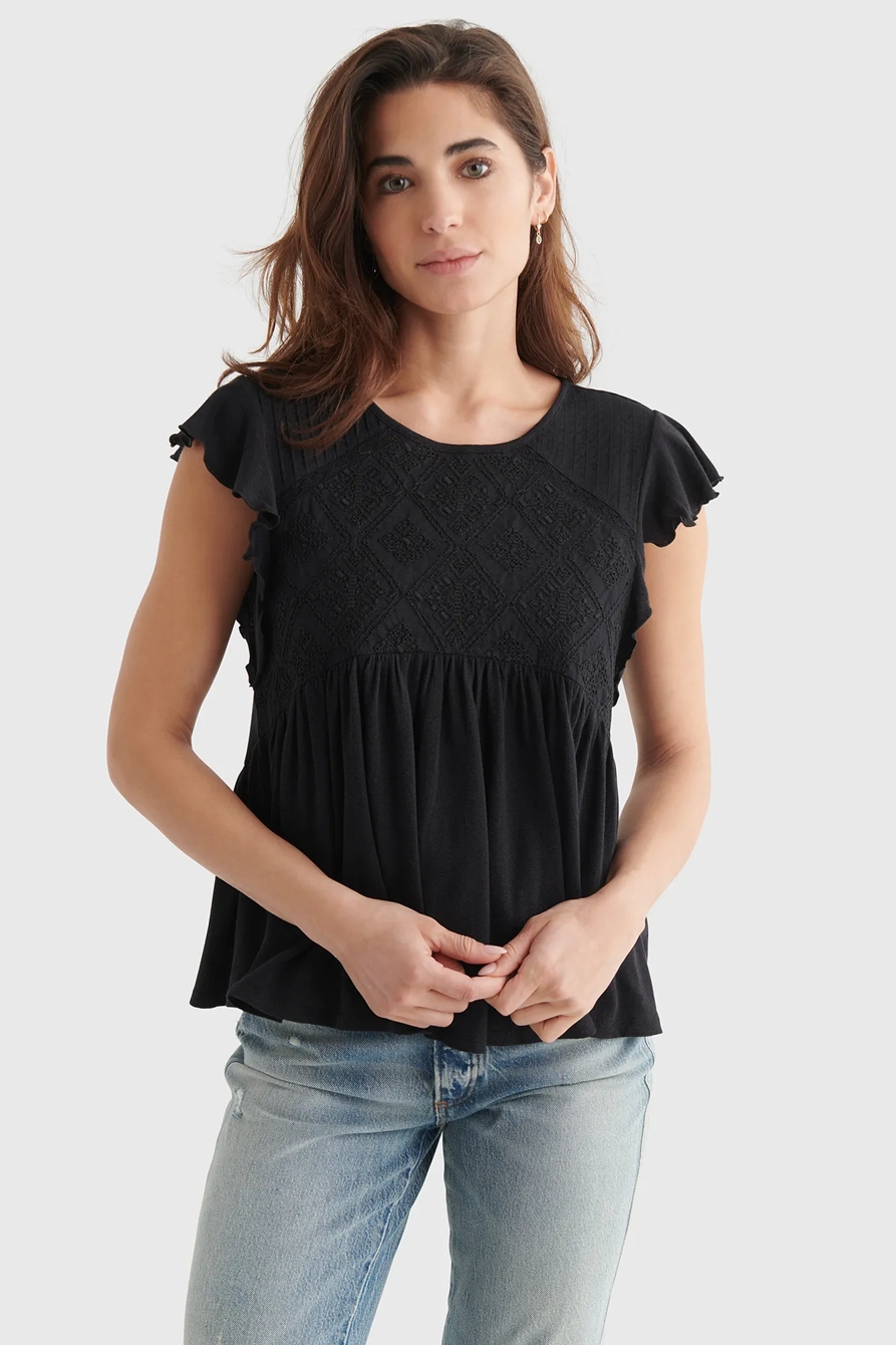 SHORT SLEEVE EMBROIDERED DOLMAN TOP, image 1