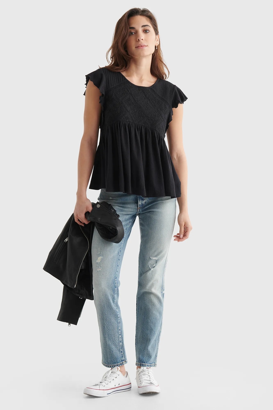 SHORT SLEEVE EMBROIDERED DOLMAN TOP, image 2