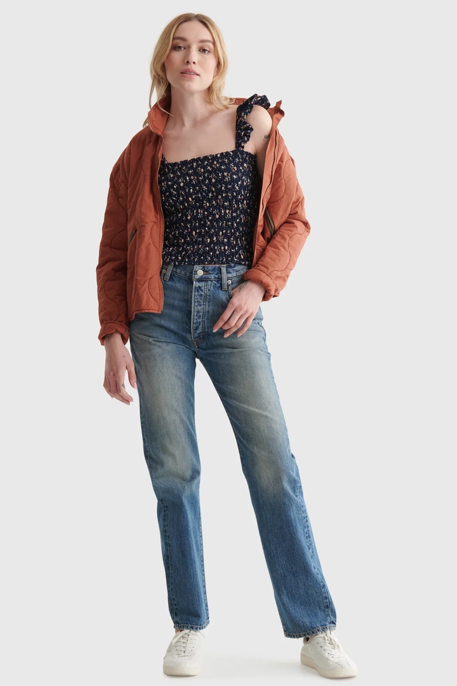 PRINTED SMOCKED FLUTTER-SLEEVE TANK, image 2
