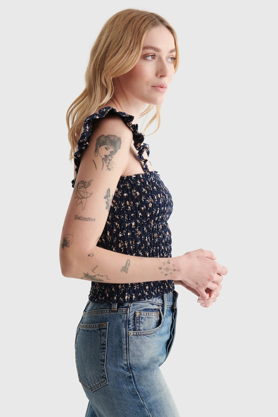 PRINTED SMOCKED FLUTTER-SLEEVE TANK, image 3
