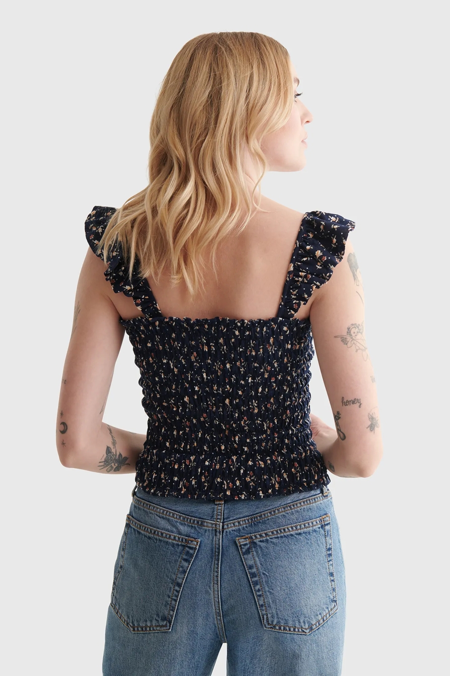 PRINTED SMOCKED FLUTTER-SLEEVE TANK, image 5