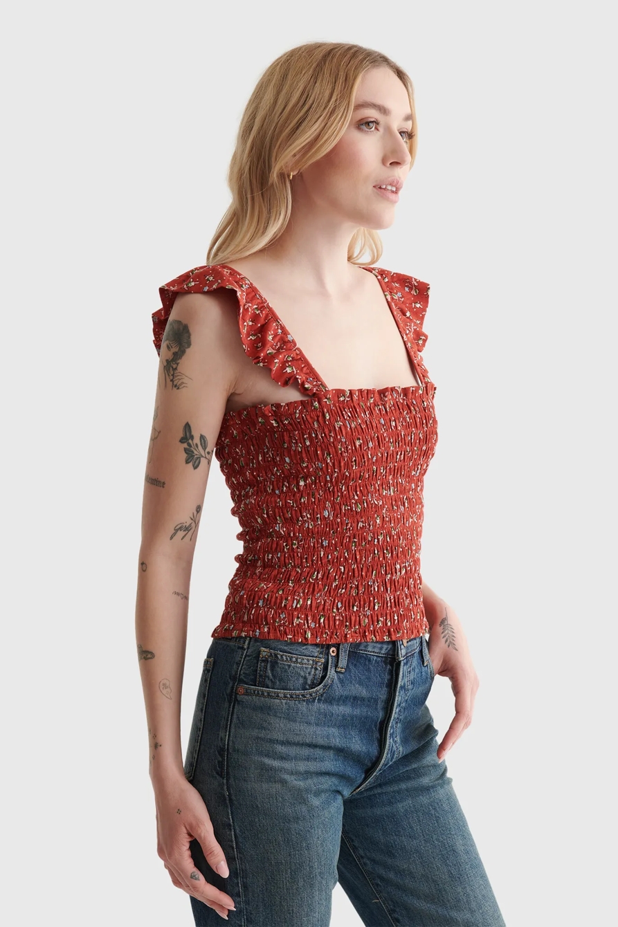 PRINTED SMOCKED FLUTTER-SLEEVE TANK, image 3