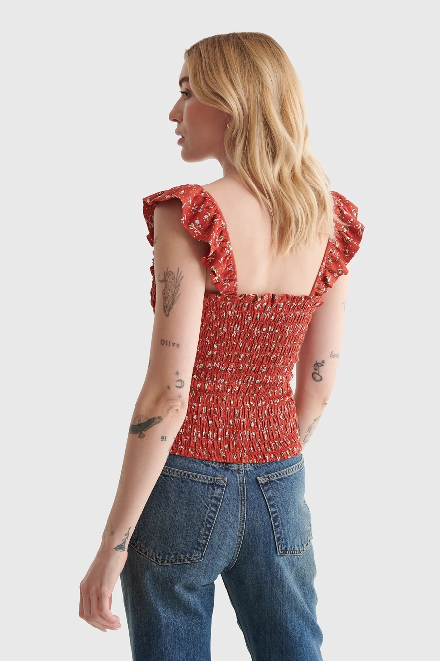 PRINTED SMOCKED FLUTTER-SLEEVE TANK, image 5