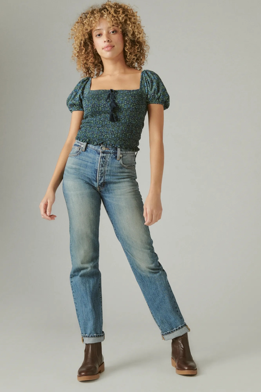 SHORT SLEEVE SMOCKED TOP, image 2