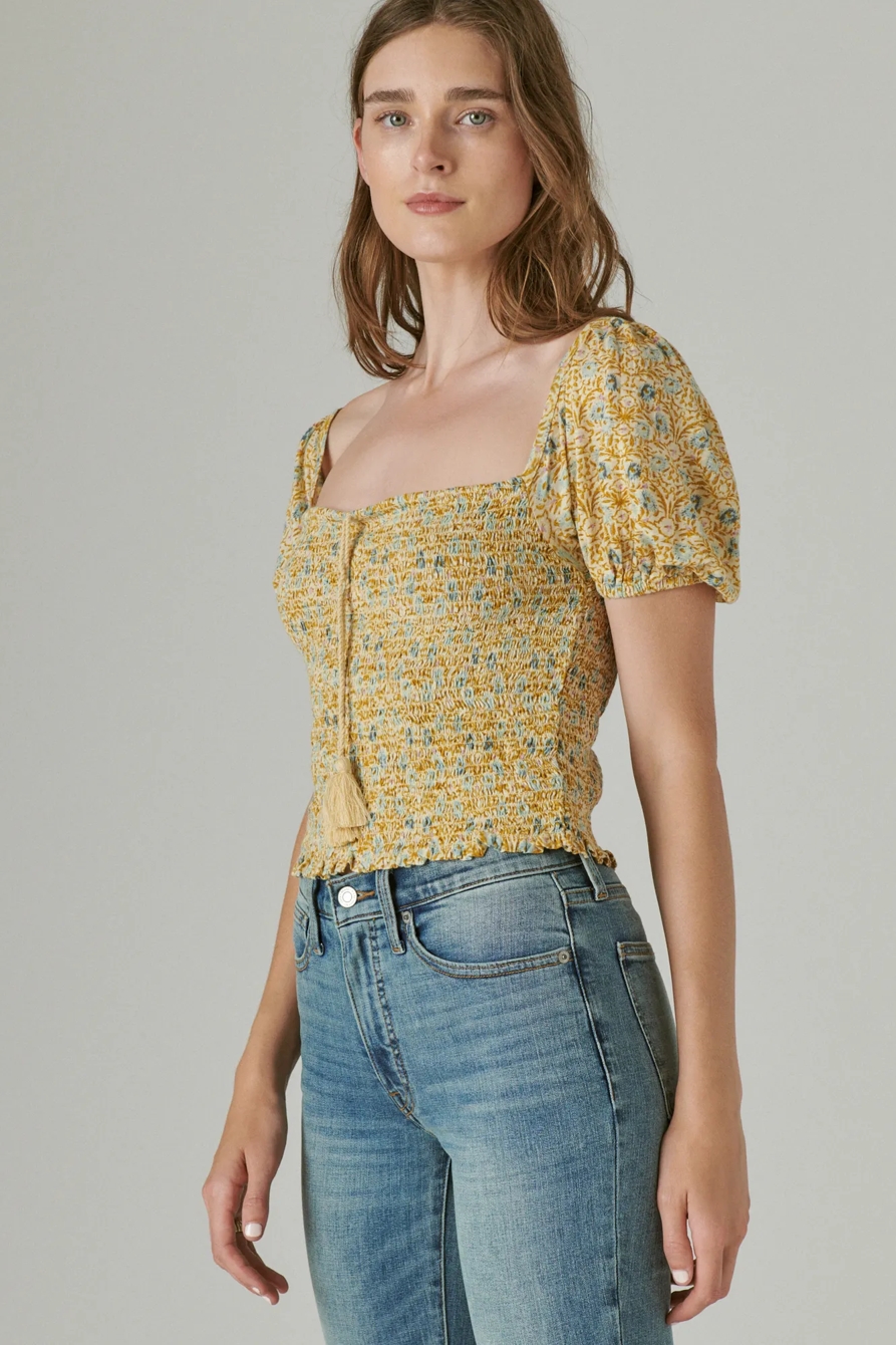 SHORT SLEEVE SMOCKED TOP, image 2