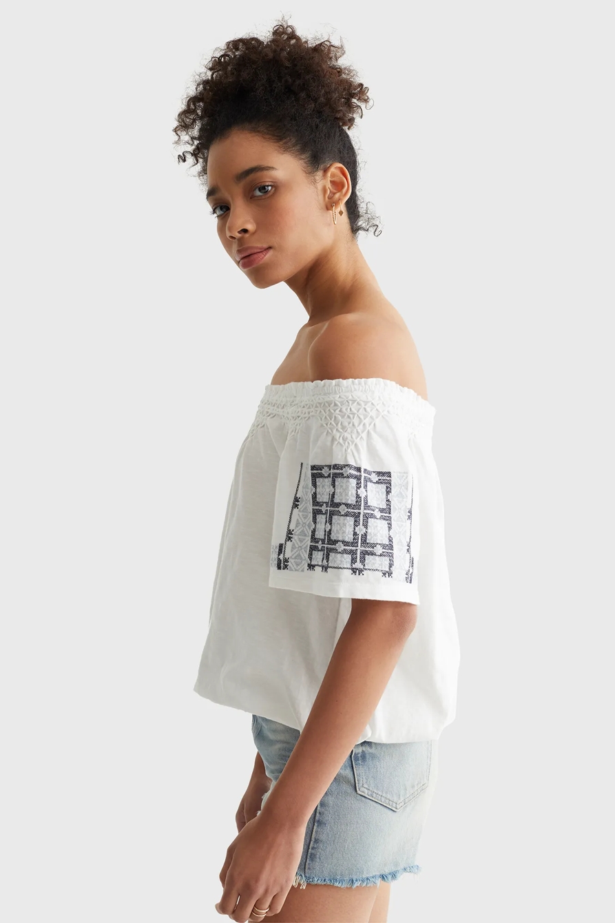 SHORT SLEEVE OFF THE SHOULDER EMBROIDERED TOP, image 3