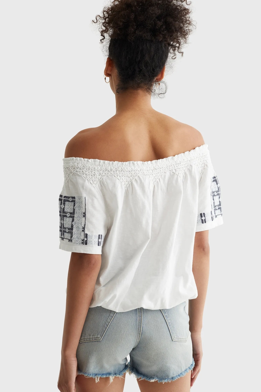 SHORT SLEEVE OFF THE SHOULDER EMBROIDERED TOP, image 4