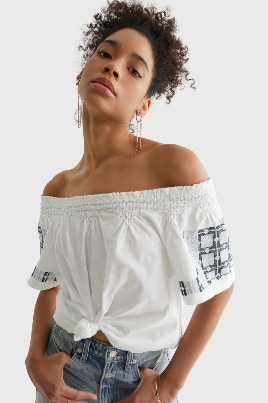 SHORT SLEEVE OFF THE SHOULDER EMBROIDERED TOP, image 6