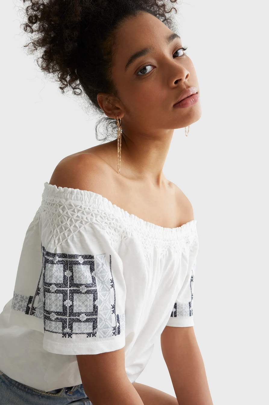 SHORT SLEEVE OFF THE SHOULDER EMBROIDERED TOP, image 7