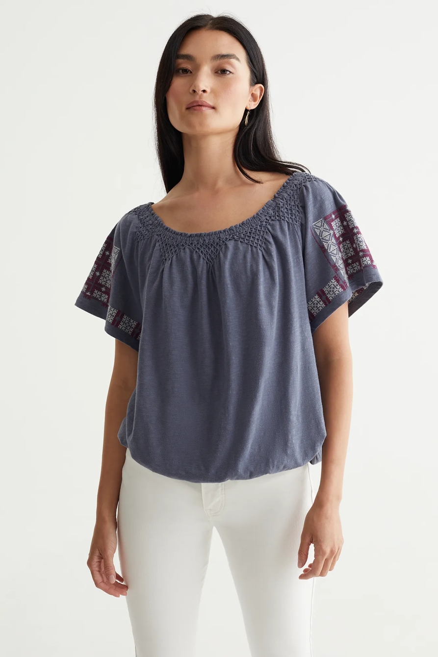 SHORT SLEEVE OFF THE SHOULDER EMBROIDERED TOP, image 1