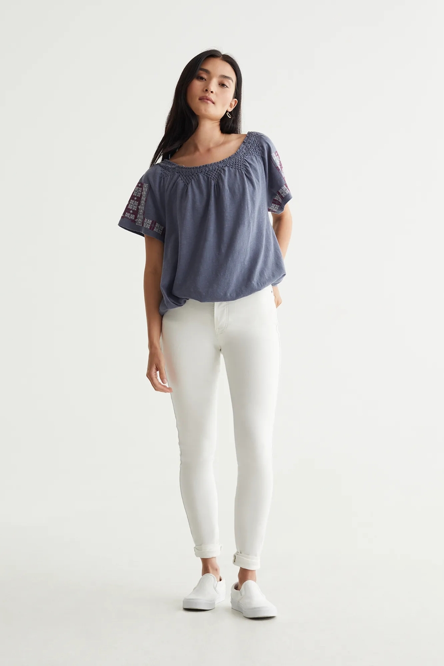 SHORT SLEEVE OFF THE SHOULDER EMBROIDERED TOP, image 2