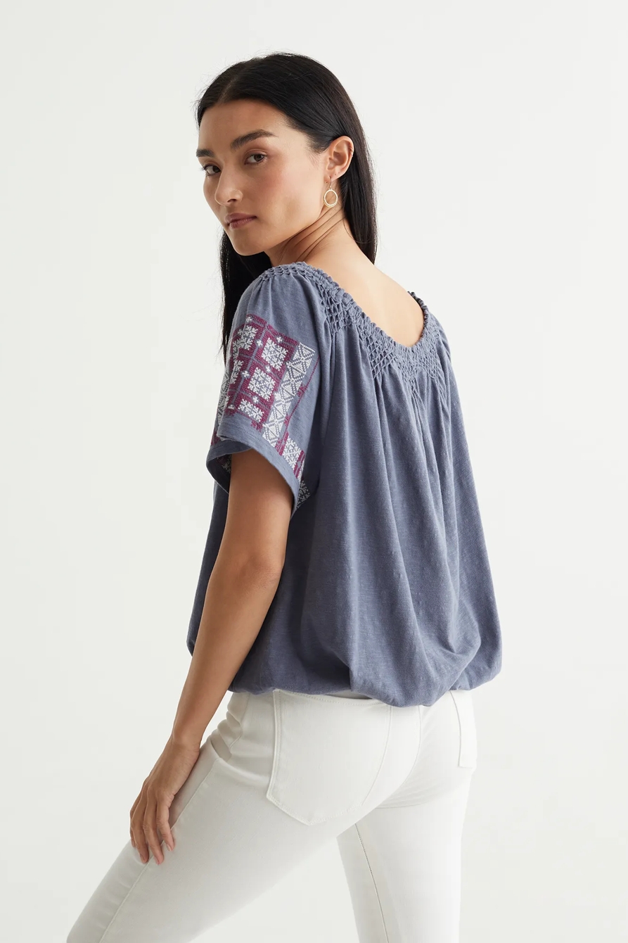 SHORT SLEEVE OFF THE SHOULDER EMBROIDERED TOP, image 4