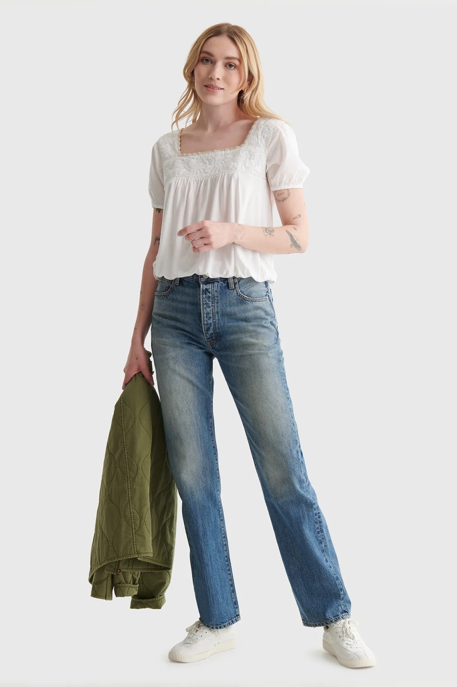 EMBROIDERED ANGLAISE SQUARE NECK BLOUSE, image 2