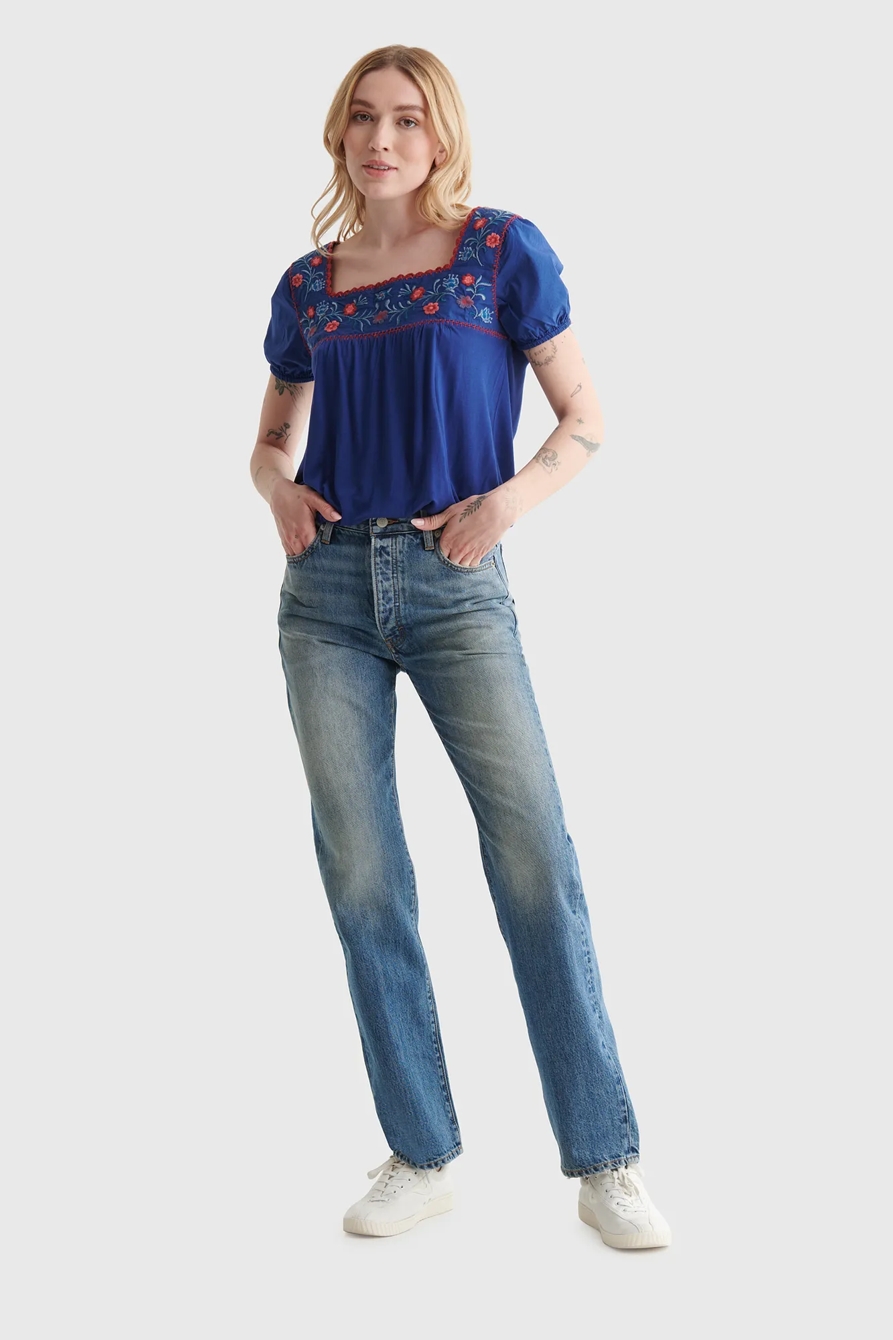 EMBROIDERED ANGLAISE SQUARE NECK BLOUSE, image 2