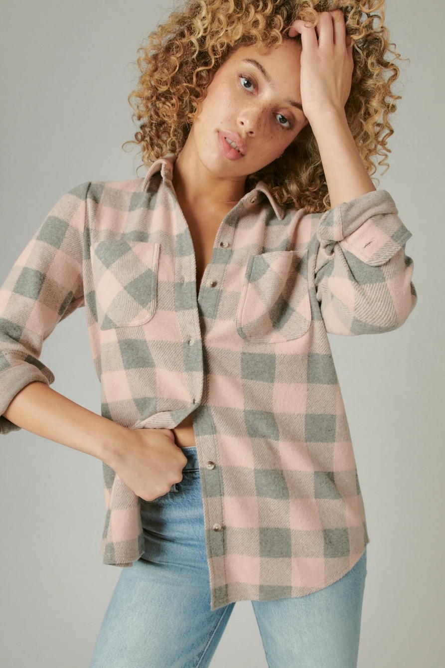 CLOUD PLAID BOYFRIEND KNIT BUTTON UP SHIRT, image 1
