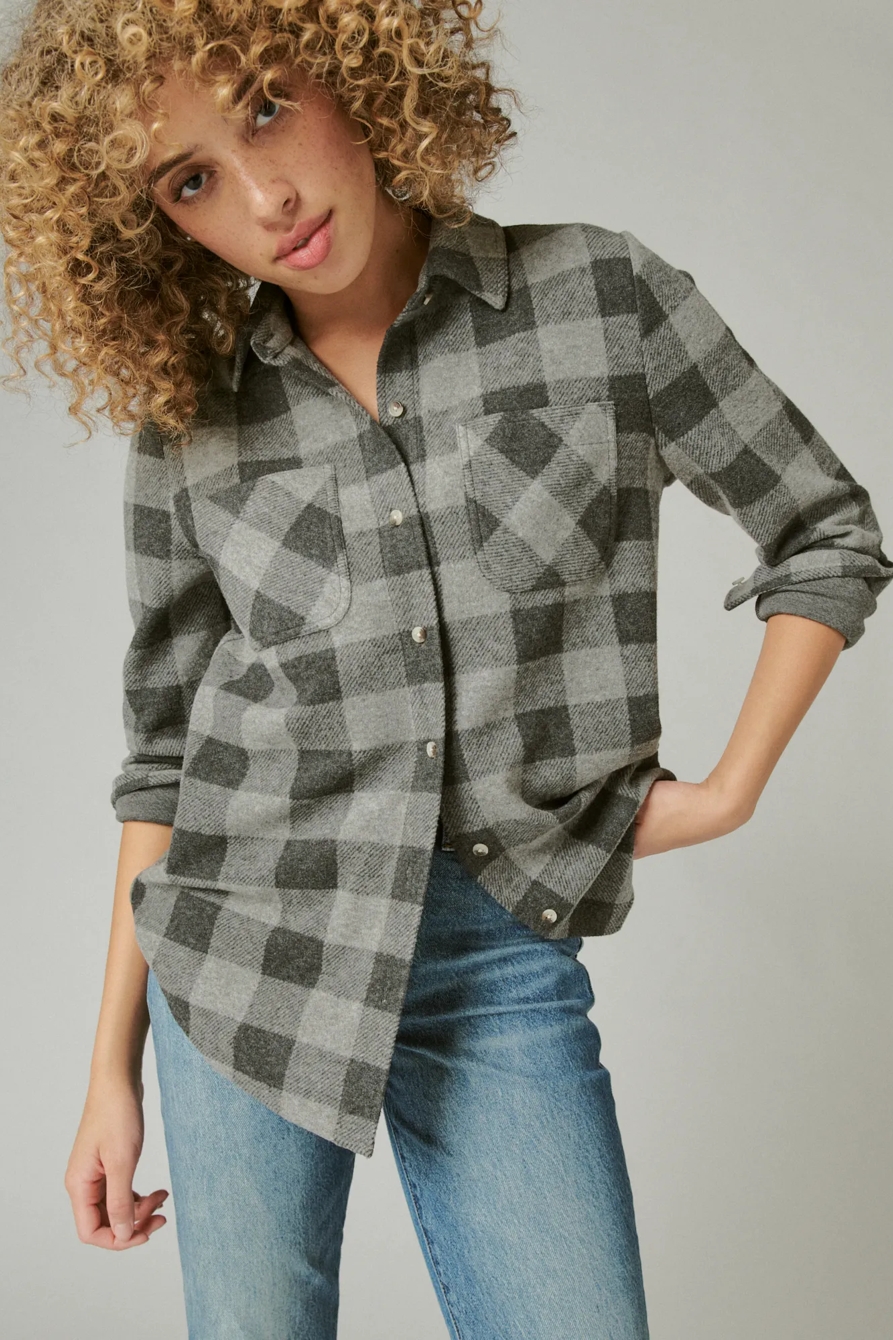 CLOUD PLAID BOYFRIEND KNIT BUTTON UP SHIRT, image 1