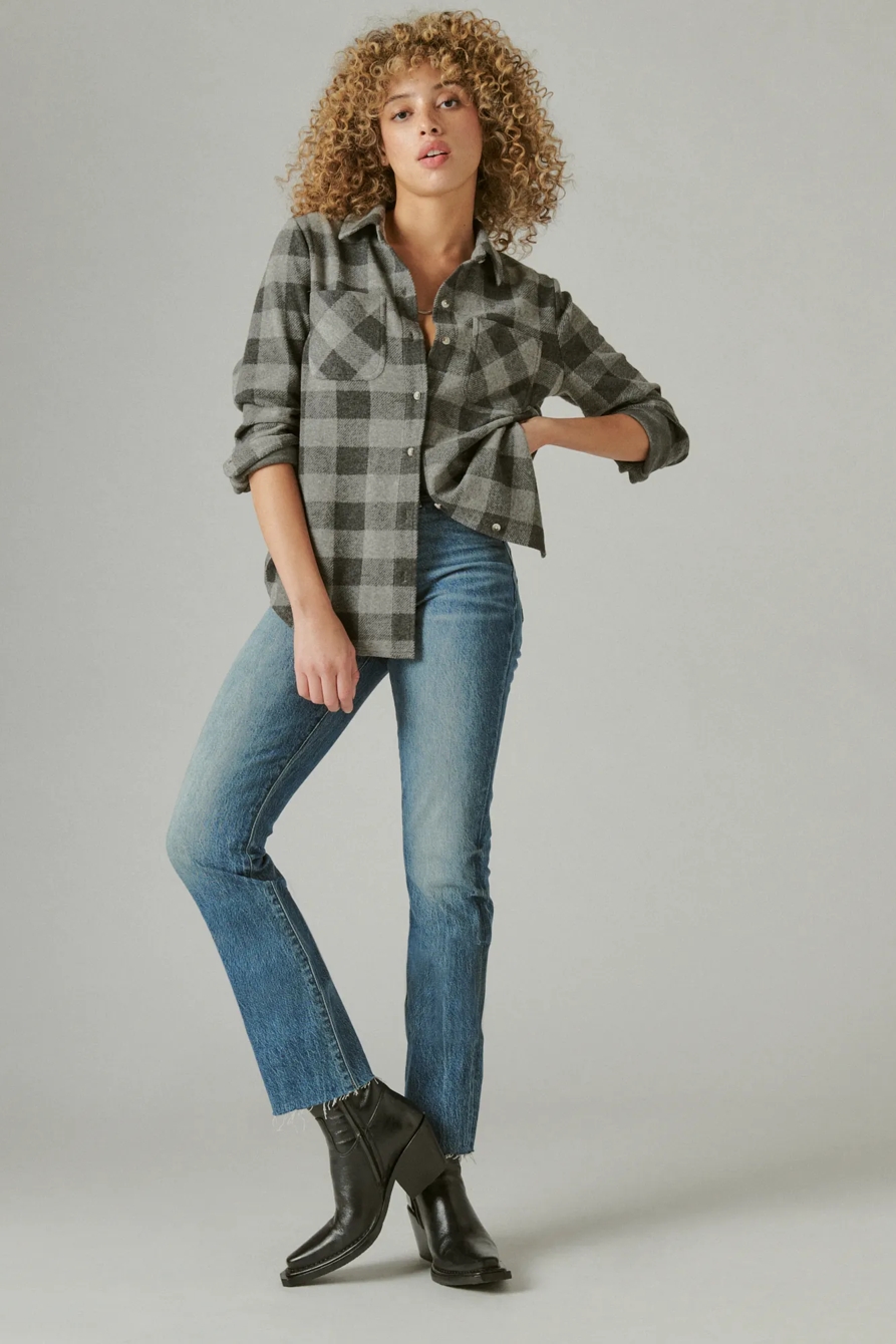 CLOUD PLAID BOYFRIEND KNIT BUTTON UP SHIRT, image 2