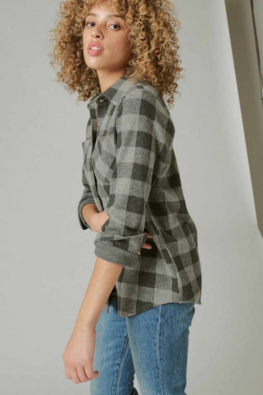 CLOUD PLAID BOYFRIEND KNIT BUTTON UP SHIRT, image 3
