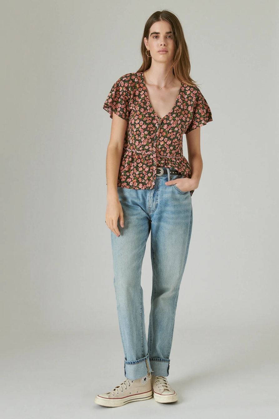 SHORT SLEEVE BUTTON HI-LOW TOP, image 2