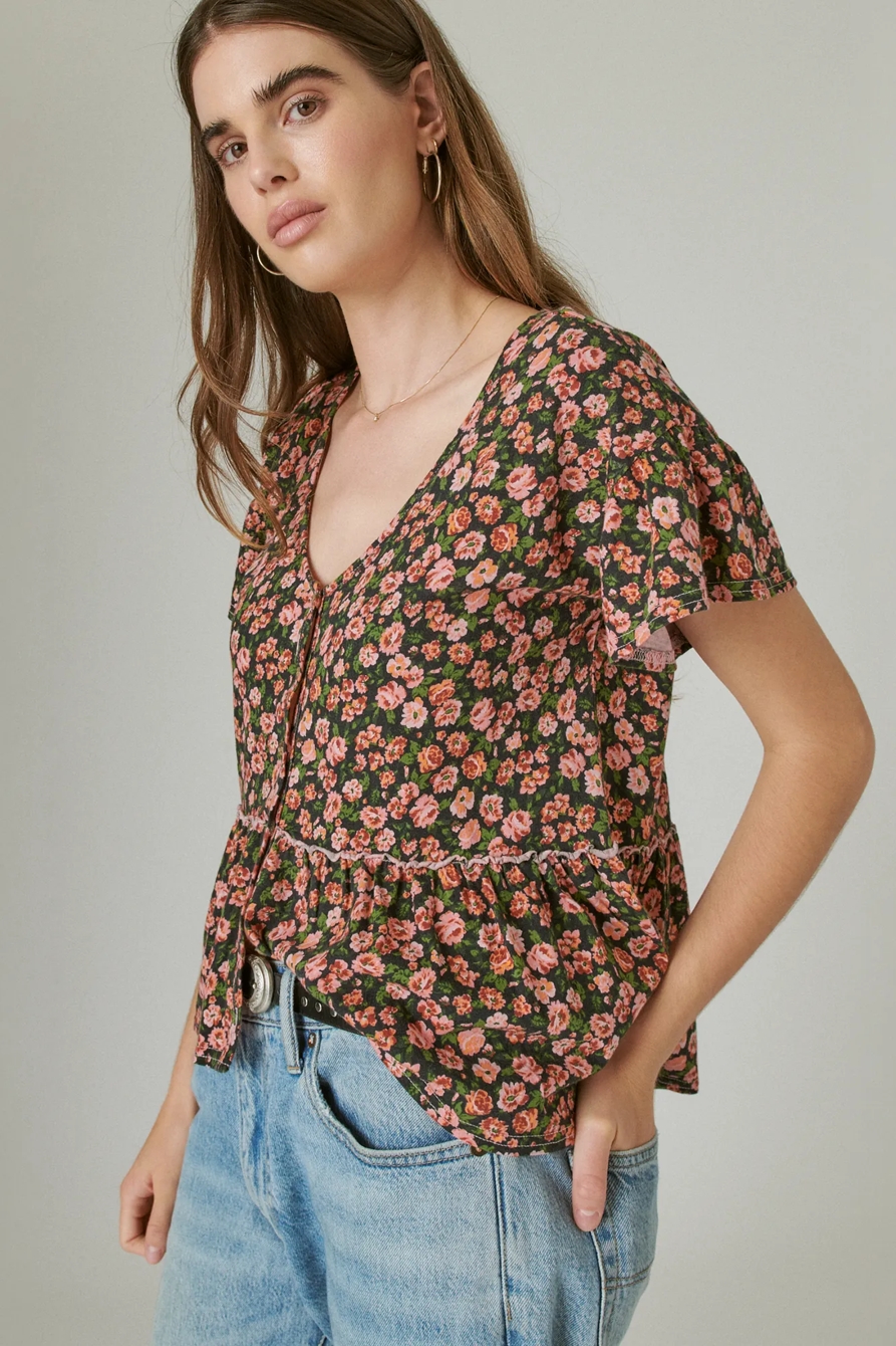 SHORT SLEEVE BUTTON HI-LOW TOP, image 3