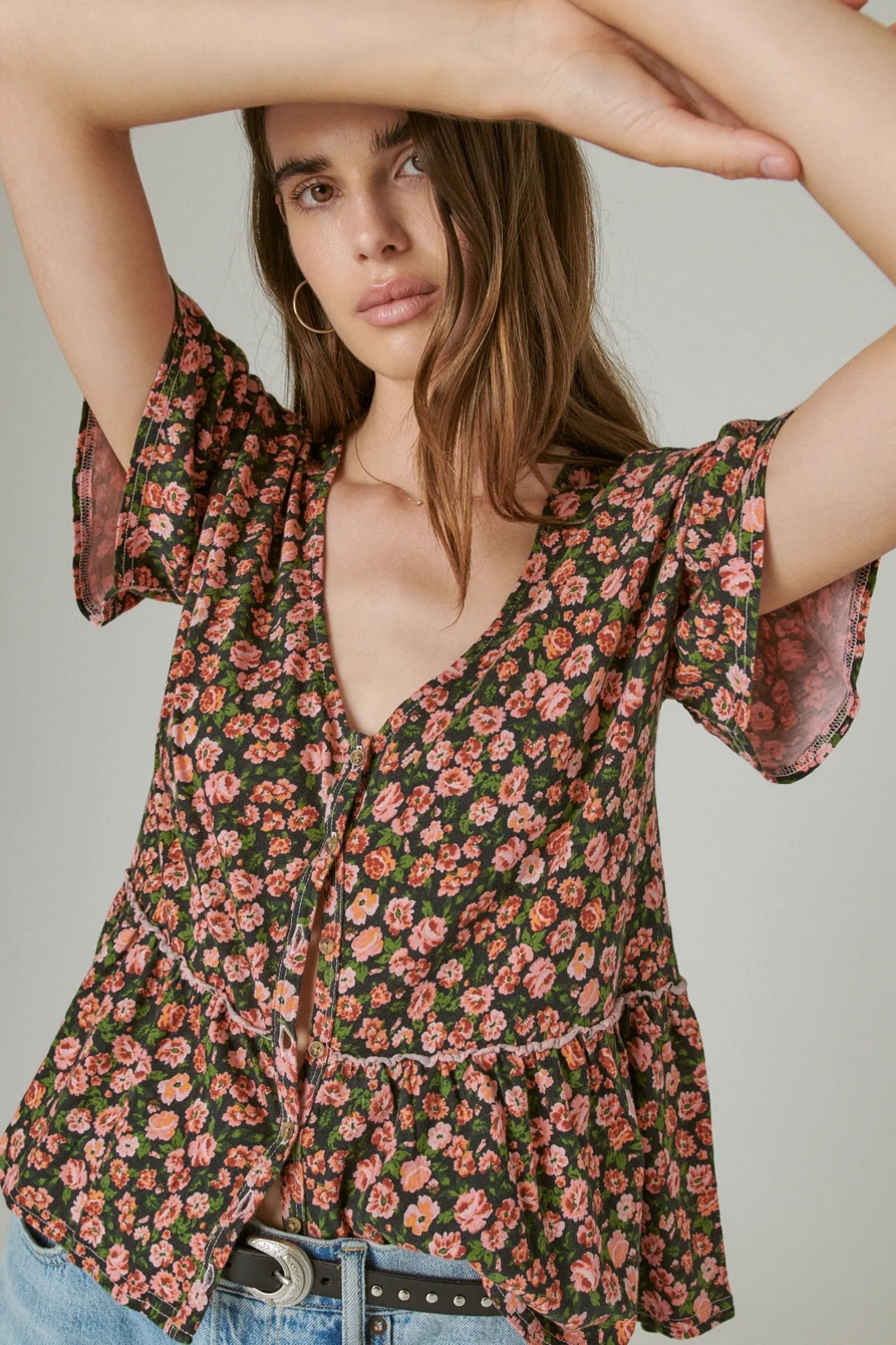 SHORT SLEEVE BUTTON HI-LOW TOP, image 5
