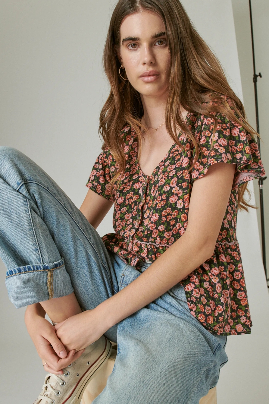 SHORT SLEEVE BUTTON HI-LOW TOP, image 7