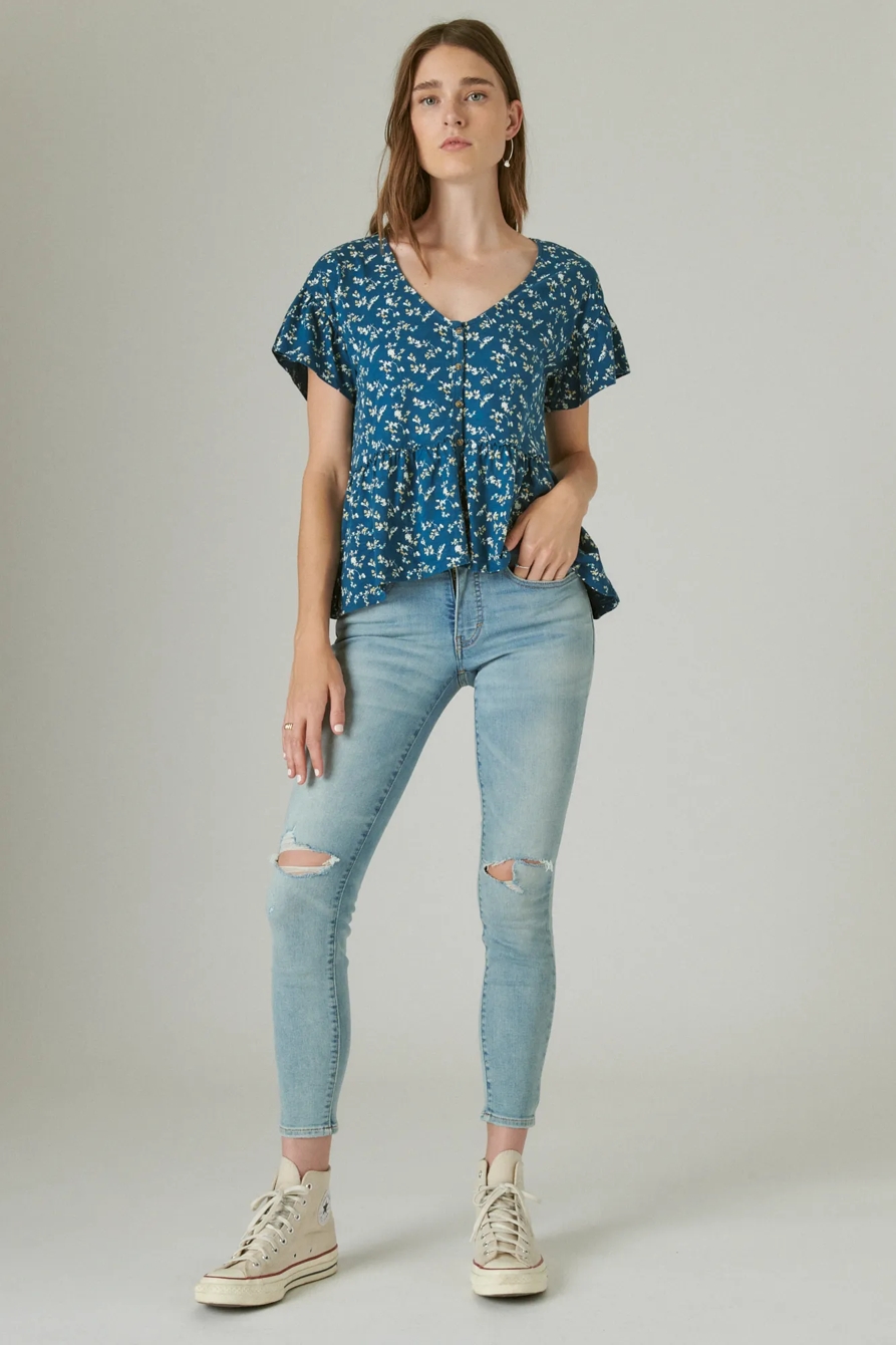 SHORT SLEEVE BUTTON HI-LOW TOP, image 2