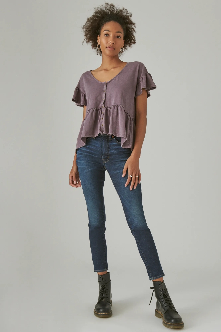 SHORT SLEEVE BUTTON HI-LOW TOP, image 2