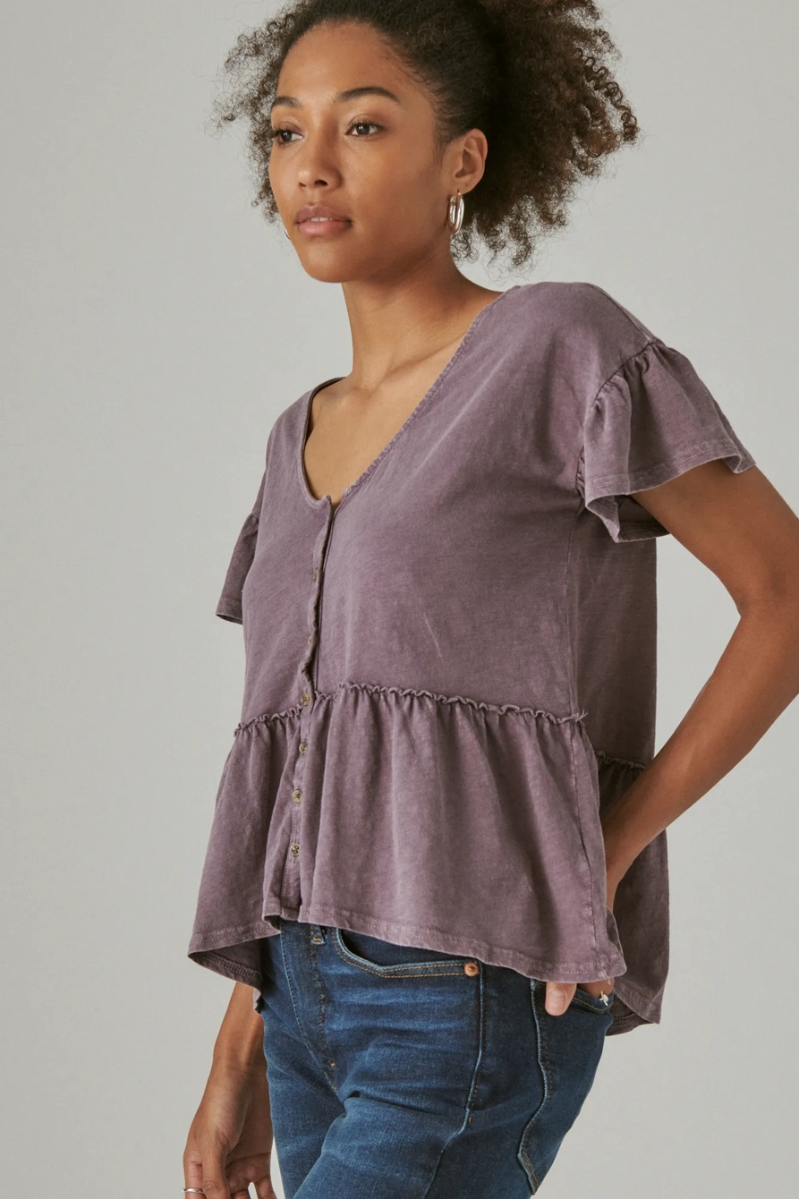 SHORT SLEEVE BUTTON HI-LOW TOP, image 3