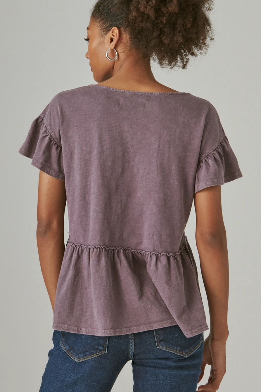 SHORT SLEEVE BUTTON HI-LOW TOP, image 4