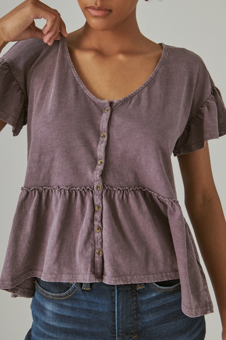 SHORT SLEEVE BUTTON HI-LOW TOP, image 5