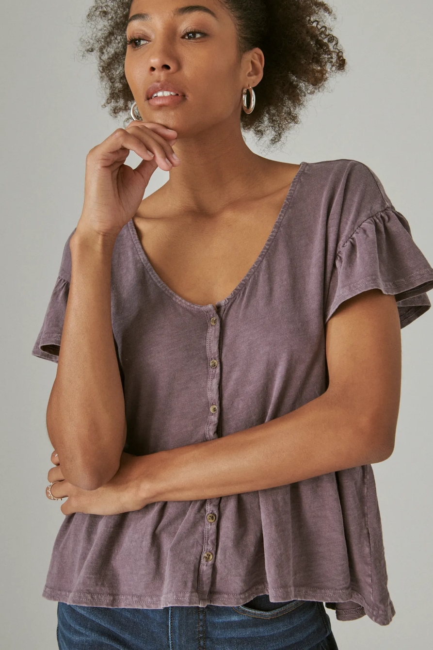 SHORT SLEEVE BUTTON HI-LOW TOP, image 6