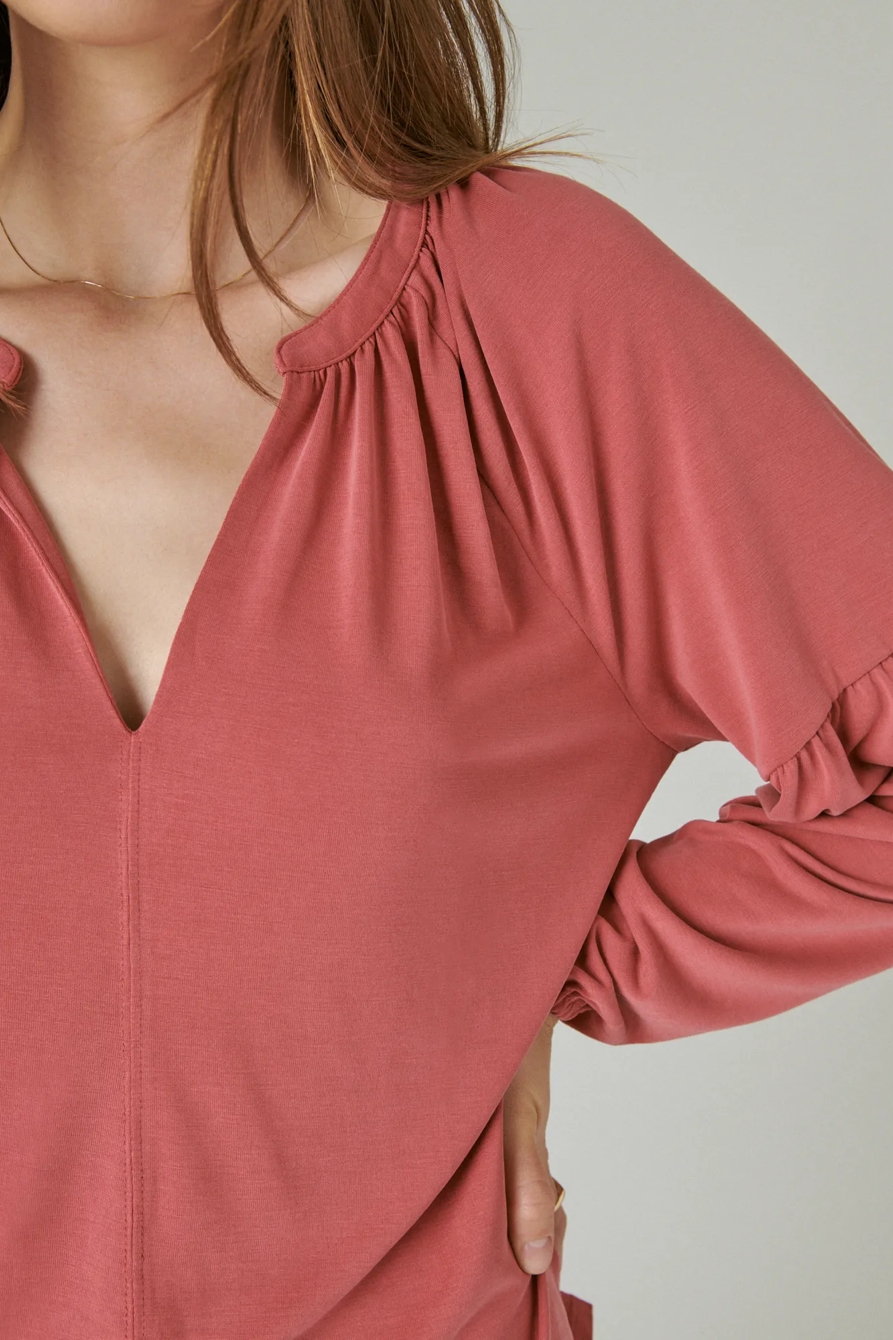 LONG SLEEVE NOTCHED NECK SANDWASH TOP, image 5