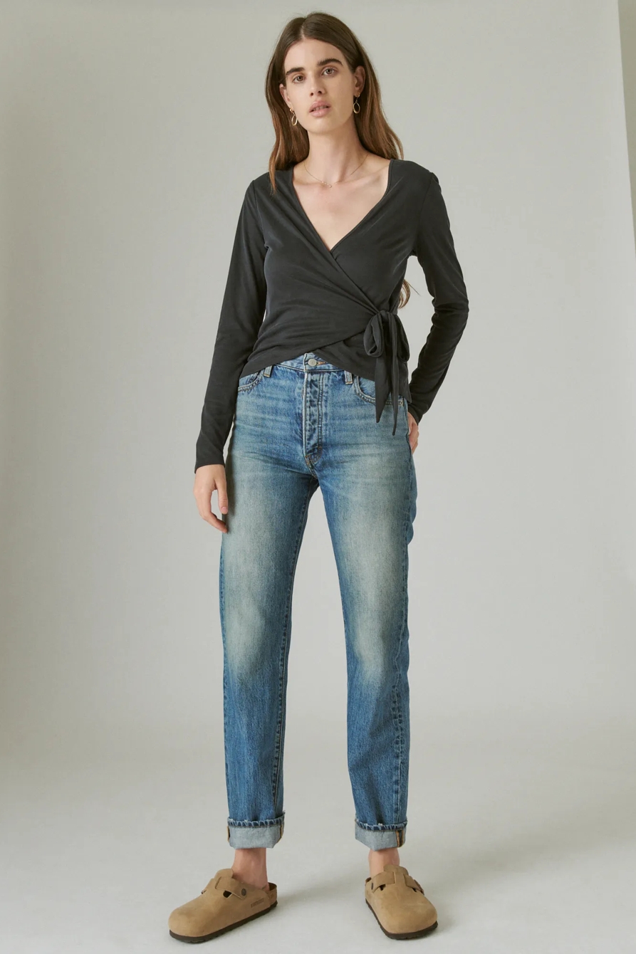 LONG SLEEVE SANDWASH RIB WRAP TOP, image 2