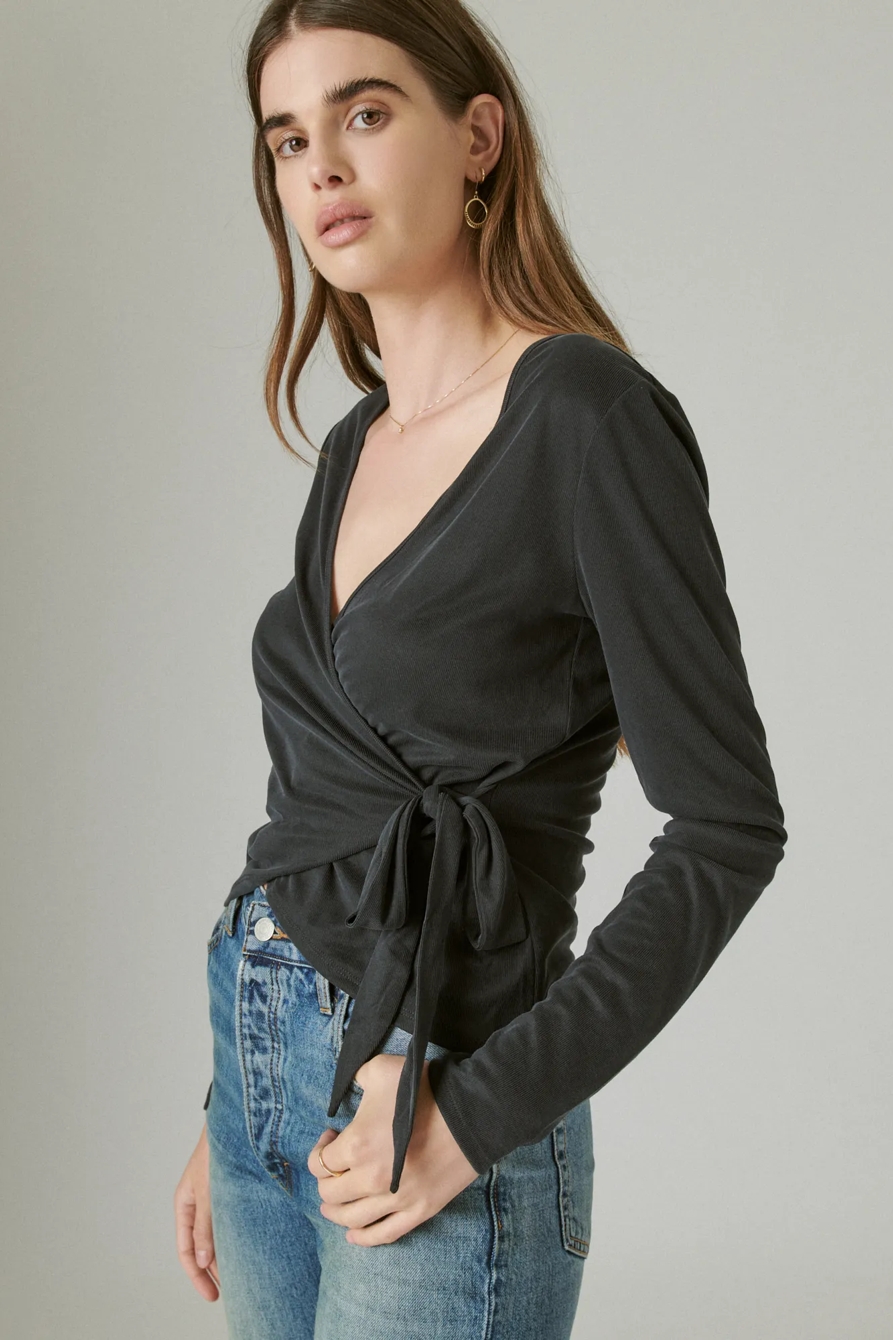 LONG SLEEVE SANDWASH RIB WRAP TOP, image 3