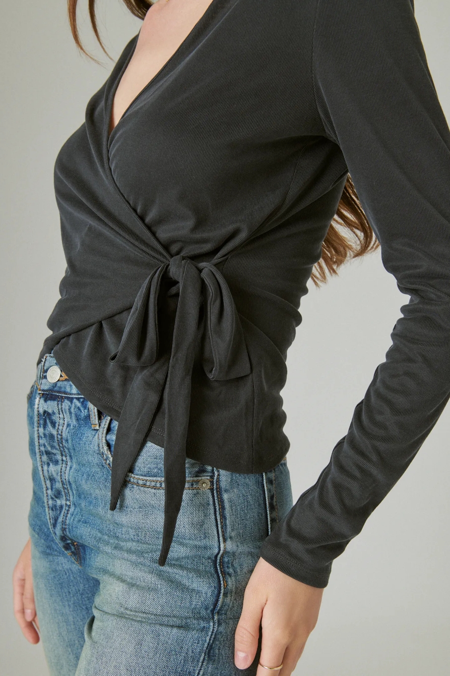 LONG SLEEVE SANDWASH RIB WRAP TOP, image 5