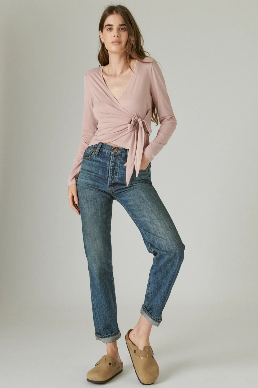 LONG SLEEVE SANDWASH RIB WRAP TOP, image 2