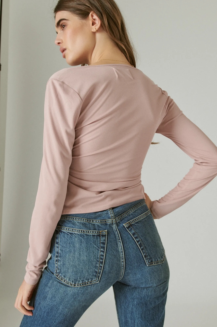 LONG SLEEVE SANDWASH RIB WRAP TOP, image 3