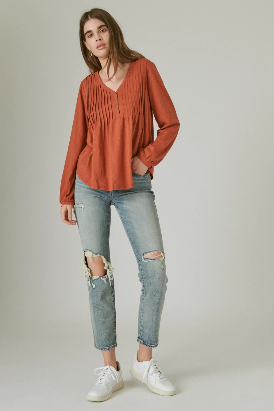 PLEATED V-NECK KNIT TOP, image 2
