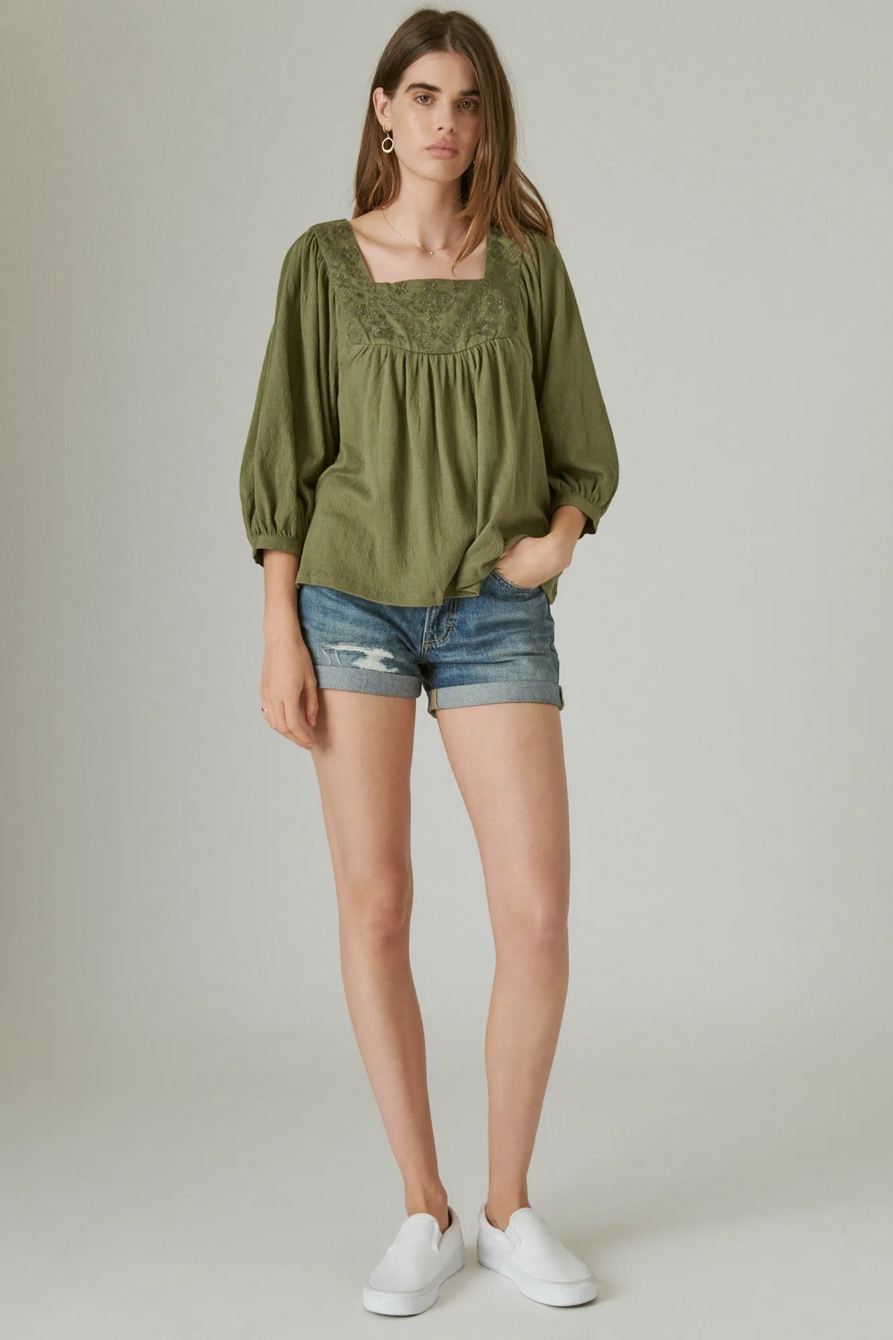 TONAL EMBROIDERED SQUARE NECK BLOUSE, image 2