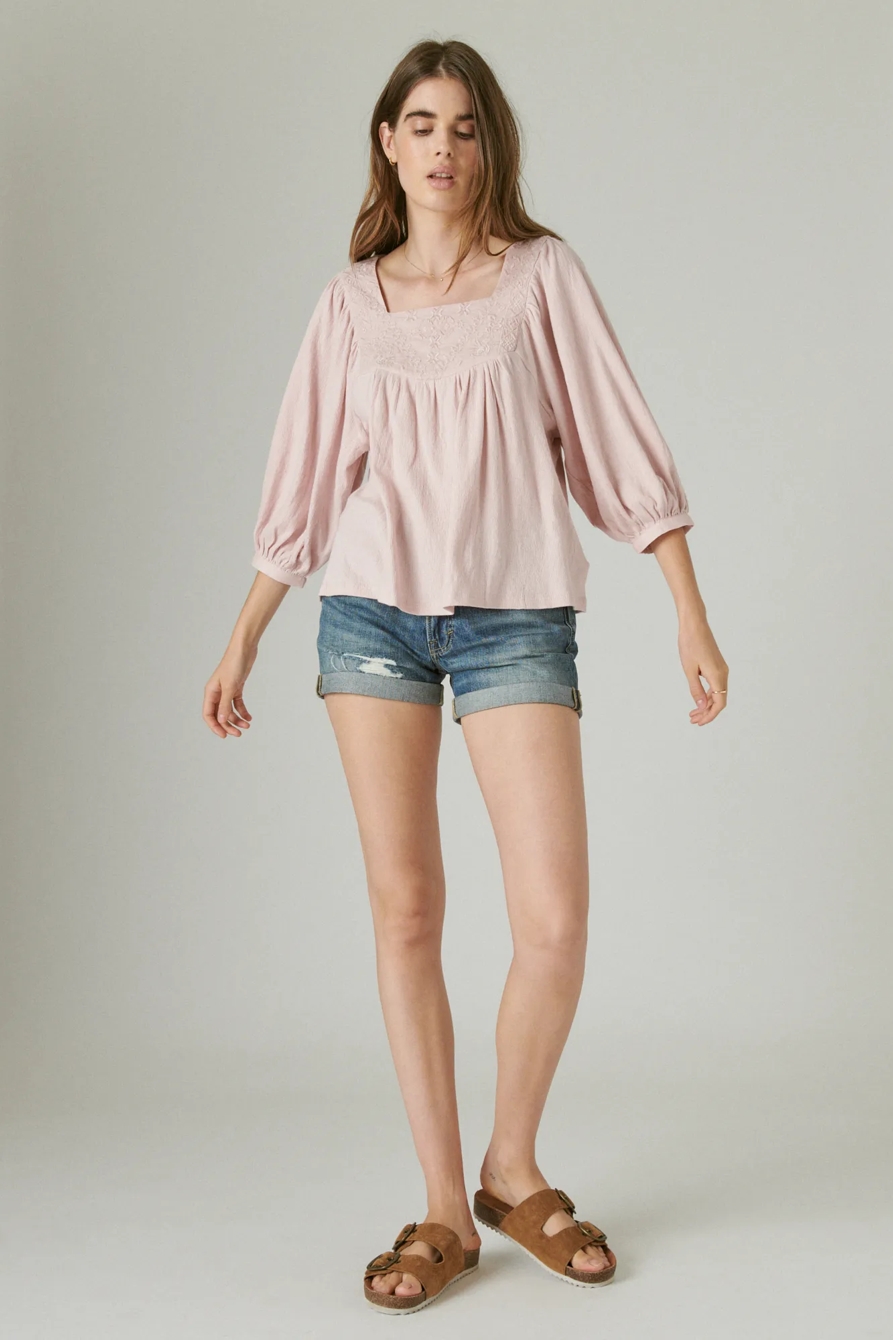 TONAL EMBROIDERED SQUARE NECK BLOUSE, image 2