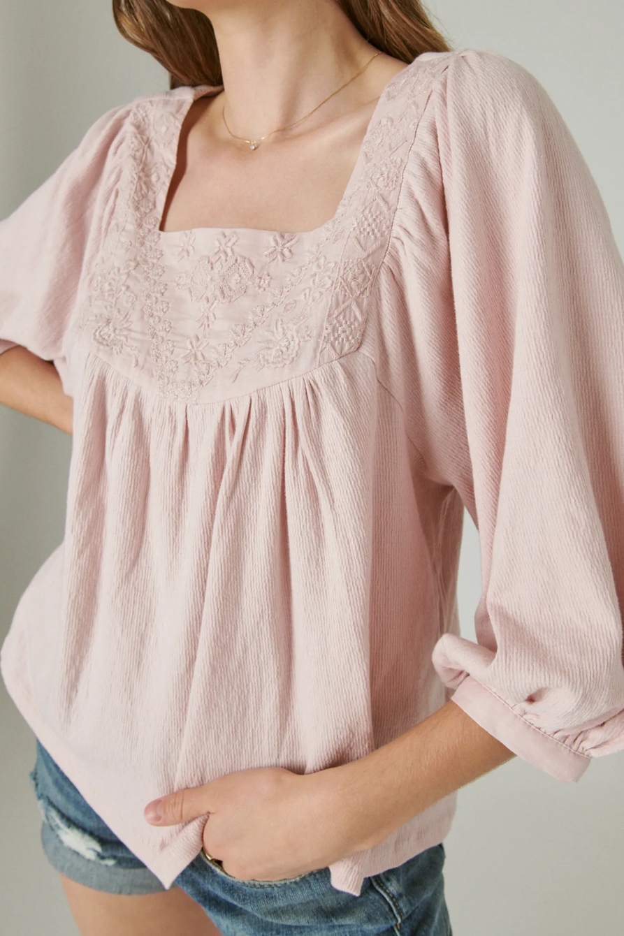 TONAL EMBROIDERED SQUARE NECK BLOUSE, image 5