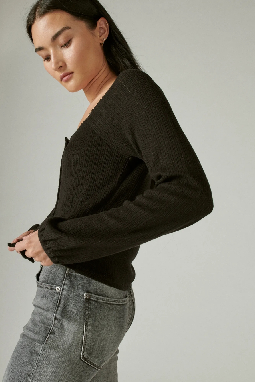 SQUARE NECK POINTELLE BUTTON FRONT TOP, image 3