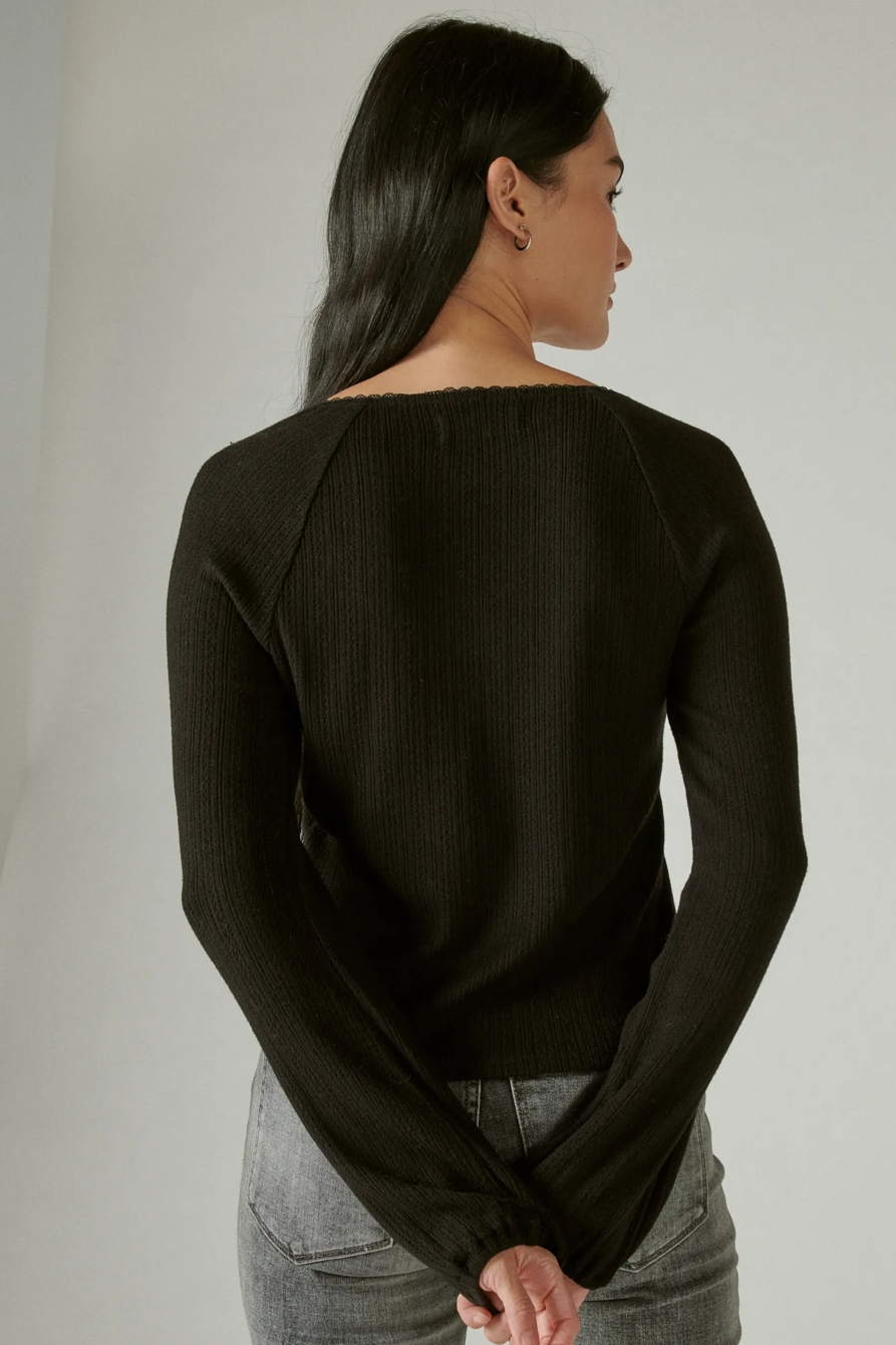 SQUARE NECK POINTELLE BUTTON FRONT TOP, image 4