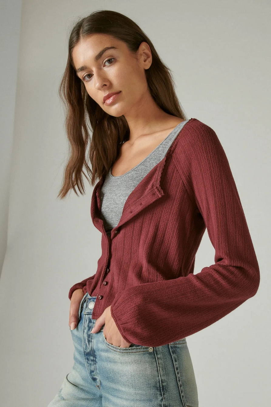 SQUARE NECK POINTELLE BUTTON FRONT TOP, image 3